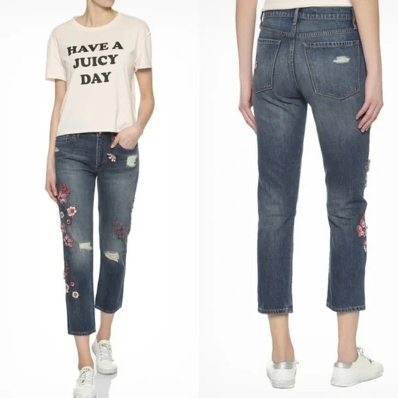 Juicy Couture Black Label Embellished Floral Cherry Blossom Boyfriend Jeans NWT